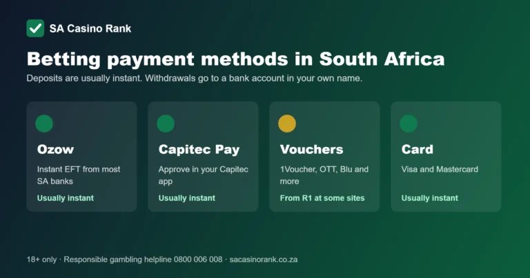Betting payment methods in South Africa: Ozow, Capitec Pay, vouchers and cards